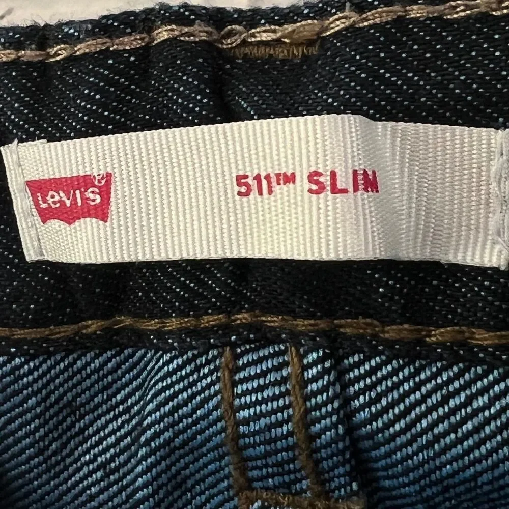 Levi's Boys 511 Slim Fit Jeans Adjustable Waist Dark Wash Denim Pants‎ Sz 4 Blue
